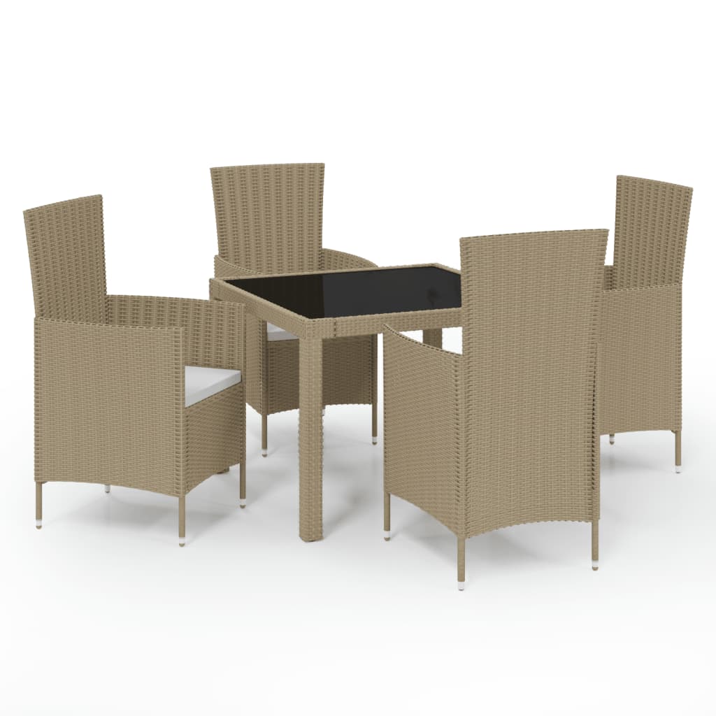 Set Mobili da Pranzo Giardino 5 pz con Cuscini Polyrattan Beige cod mxl 35827