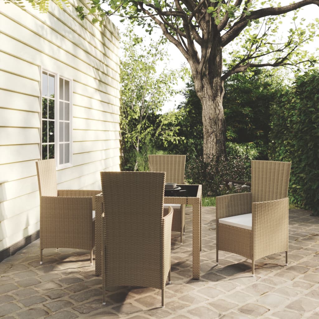 Set Mobili da Pranzo Giardino 5 pz con Cuscini Polyrattan Beige cod mxl 35827