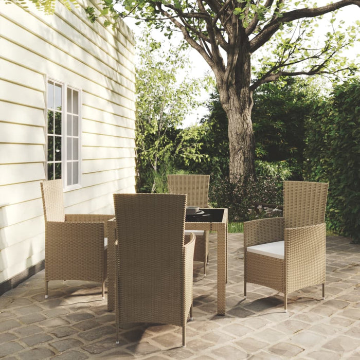 Set Mobili da Pranzo Giardino 5 pz con Cuscini Polyrattan Beige cod mxl 35827