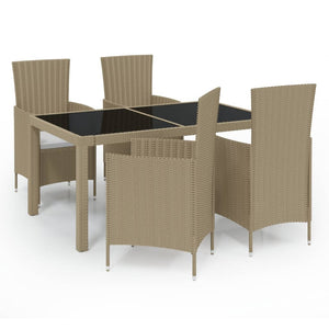 Set Mobili da Pranzo Giardino 5 pz con Cuscini Polyrattan Beige 3094903