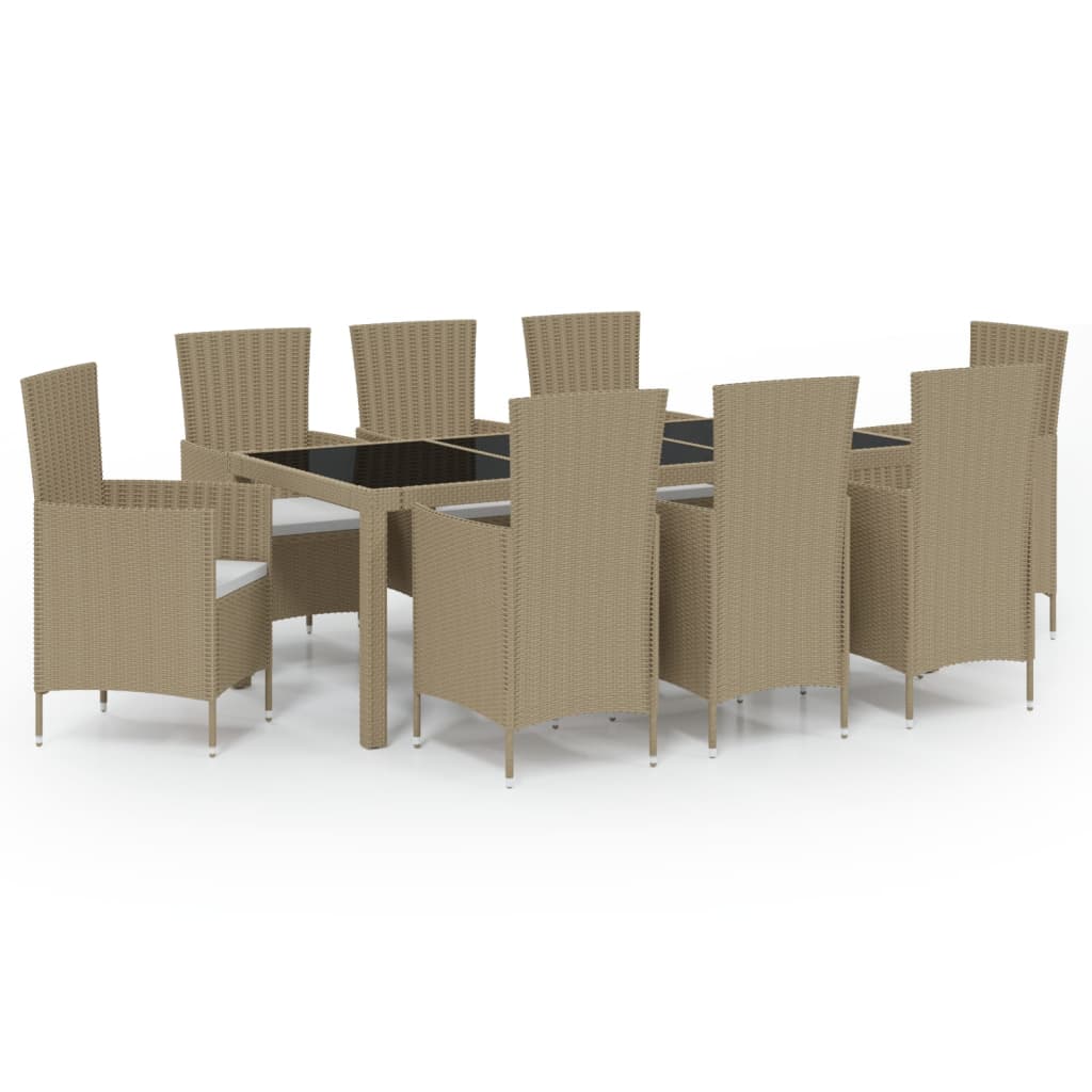 Set Mobili da Pranzo da Giardino 9pz e Cuscini Polyrattan Beige cod mxl 35824