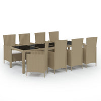 Set da Pranzo da Giardino 9 pz con Cuscini in Polyrattan Beige 3094907