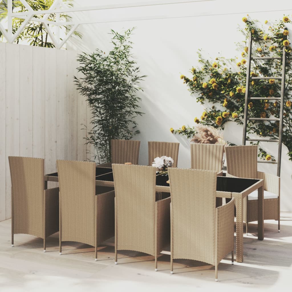 Set da Pranzo da Giardino 9 pz con Cuscini in Polyrattan Beige 3094907