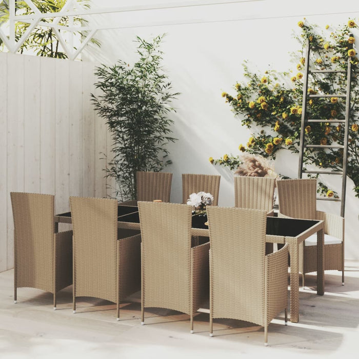 Set da Pranzo da Giardino 9 pz con Cuscini in Polyrattan Beige 3094907