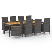 Set da Pranzo da Esterno 9 pz con Cuscini in Polyrattan Grigio 3094923