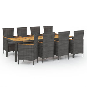 Set da Pranzo da Esterno 9 pz con Cuscini in Polyrattan Grigio 3094923