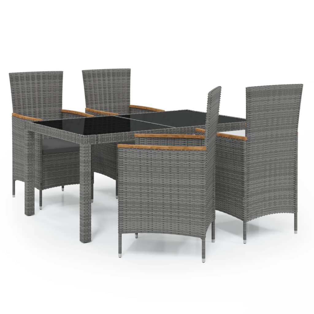 Set da Pranzo da Giardino 5 pz con Cuscini in Polyrattan Grigio cod mxl 42010