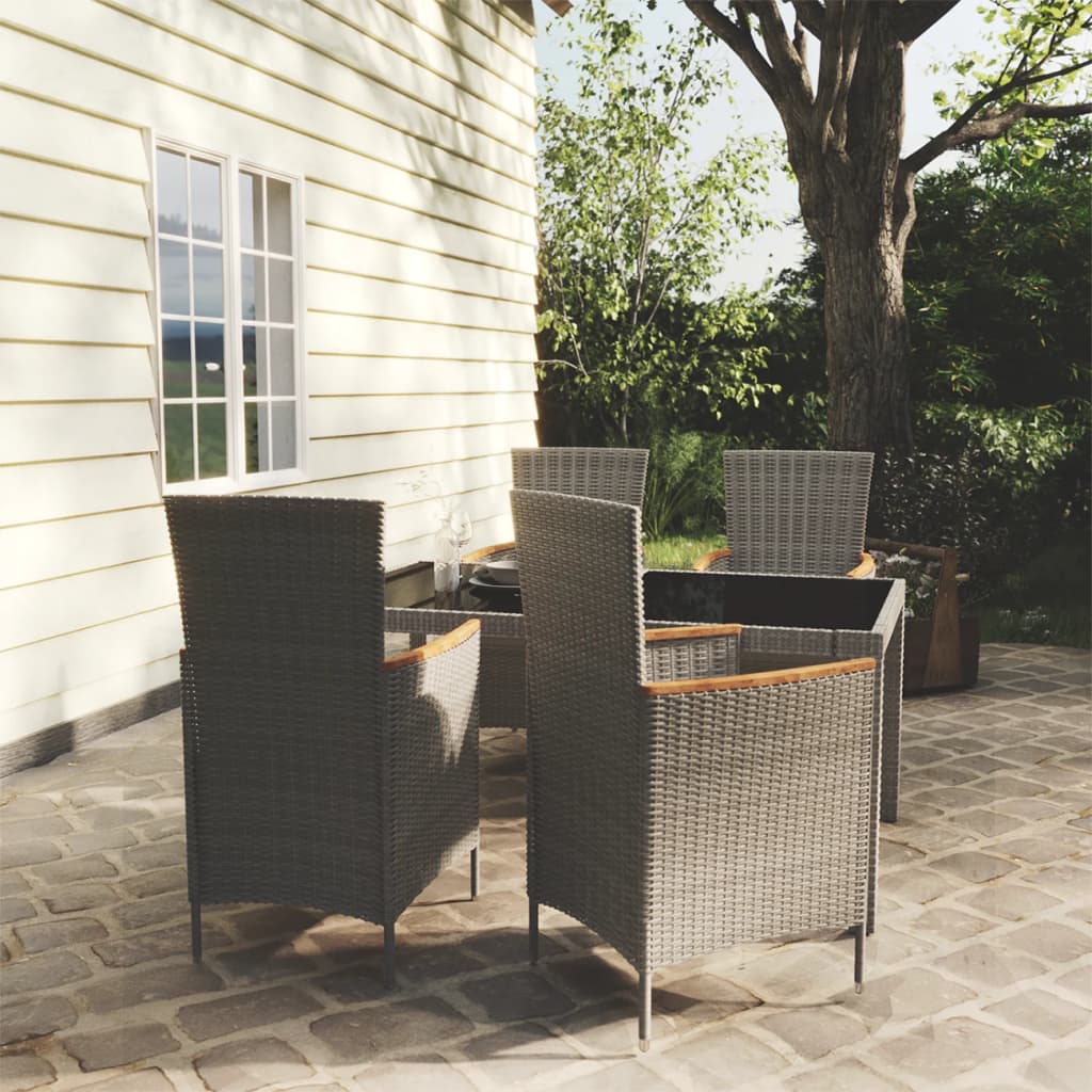 Set da Pranzo da Giardino 5 pz con Cuscini in Polyrattan Grigio cod mxl 42010