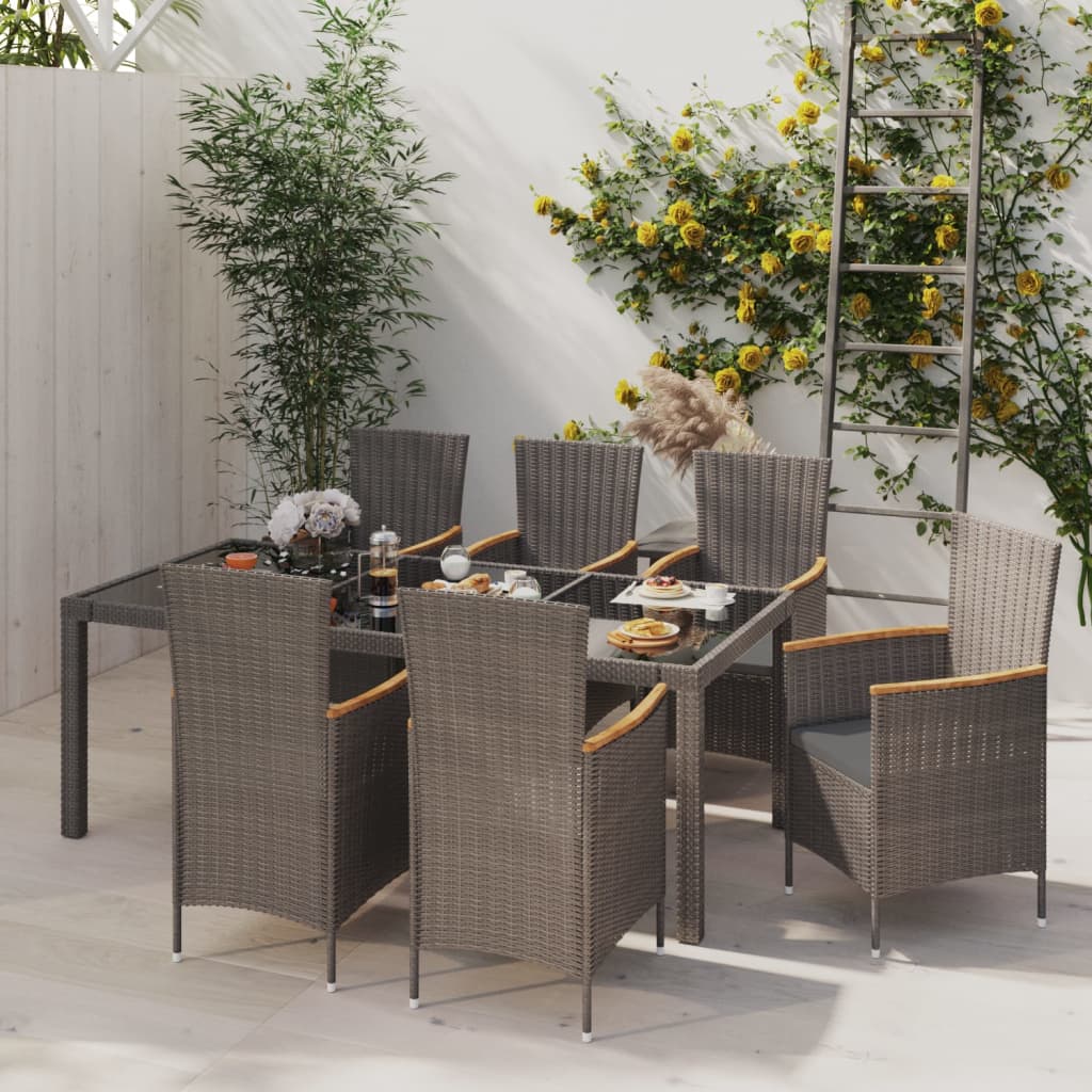 Set da Giardino 7 pz con Cuscini in Polyrattan Nero e Grigio 3094937