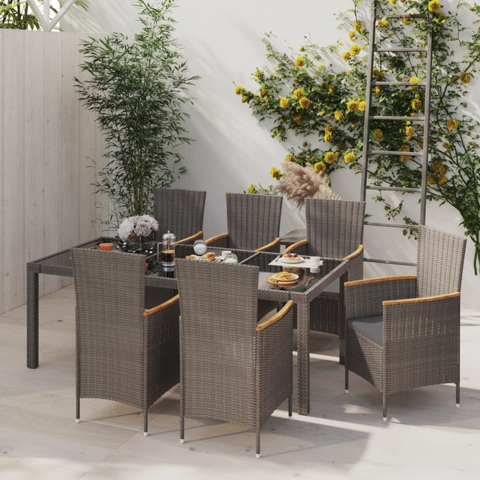 Set da Giardino 7 pz con Cuscini in Polyrattan Nero e Grigio 3094937