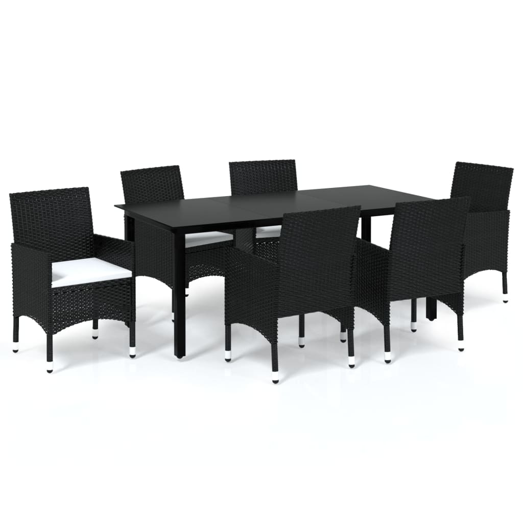 Set da Pranzo da Giardino 7 pz Nero con Cuscini in Polyrattan 3094977