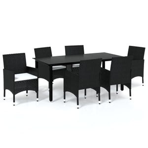 Set da Pranzo da Giardino 7 pz Nero con Cuscini in Polyrattan 3094977