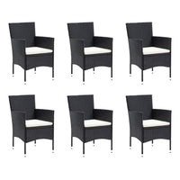 Set da Pranzo da Giardino 7 pz Nero con Cuscini in Polyrattan 3094977