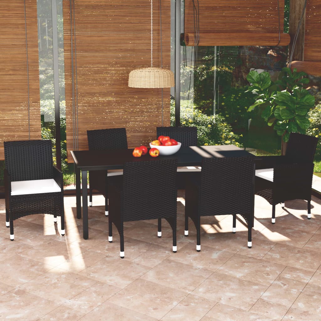 Set da Pranzo da Giardino 7 pz Nero con Cuscini in Polyrattan 3094977