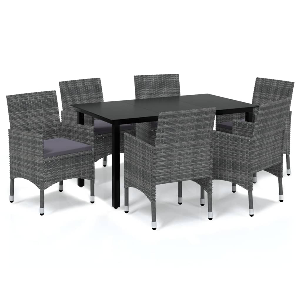 Set da Pranzo da Giardino 7 pz con Cuscini in Polyrattan Grigio 3094982