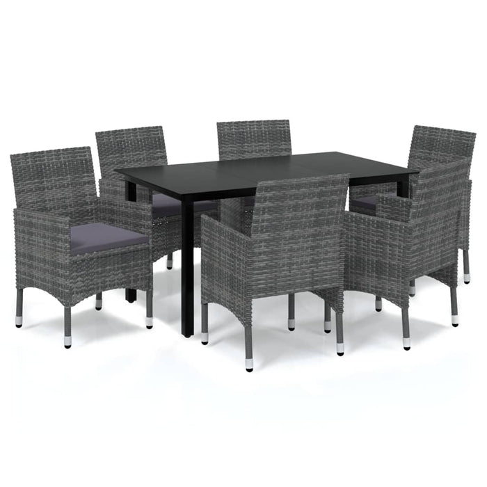 Set da Pranzo da Giardino 7 pz con Cuscini in Polyrattan Grigio 3094982