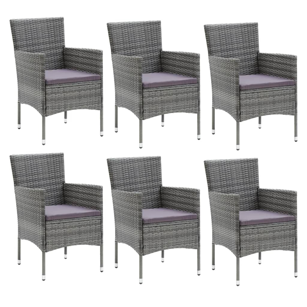 Set da Pranzo da Giardino 7 pz con Cuscini in Polyrattan Grigio 3094982