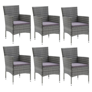 Set da Pranzo da Giardino 7 pz con Cuscini in Polyrattan Grigio 3094982