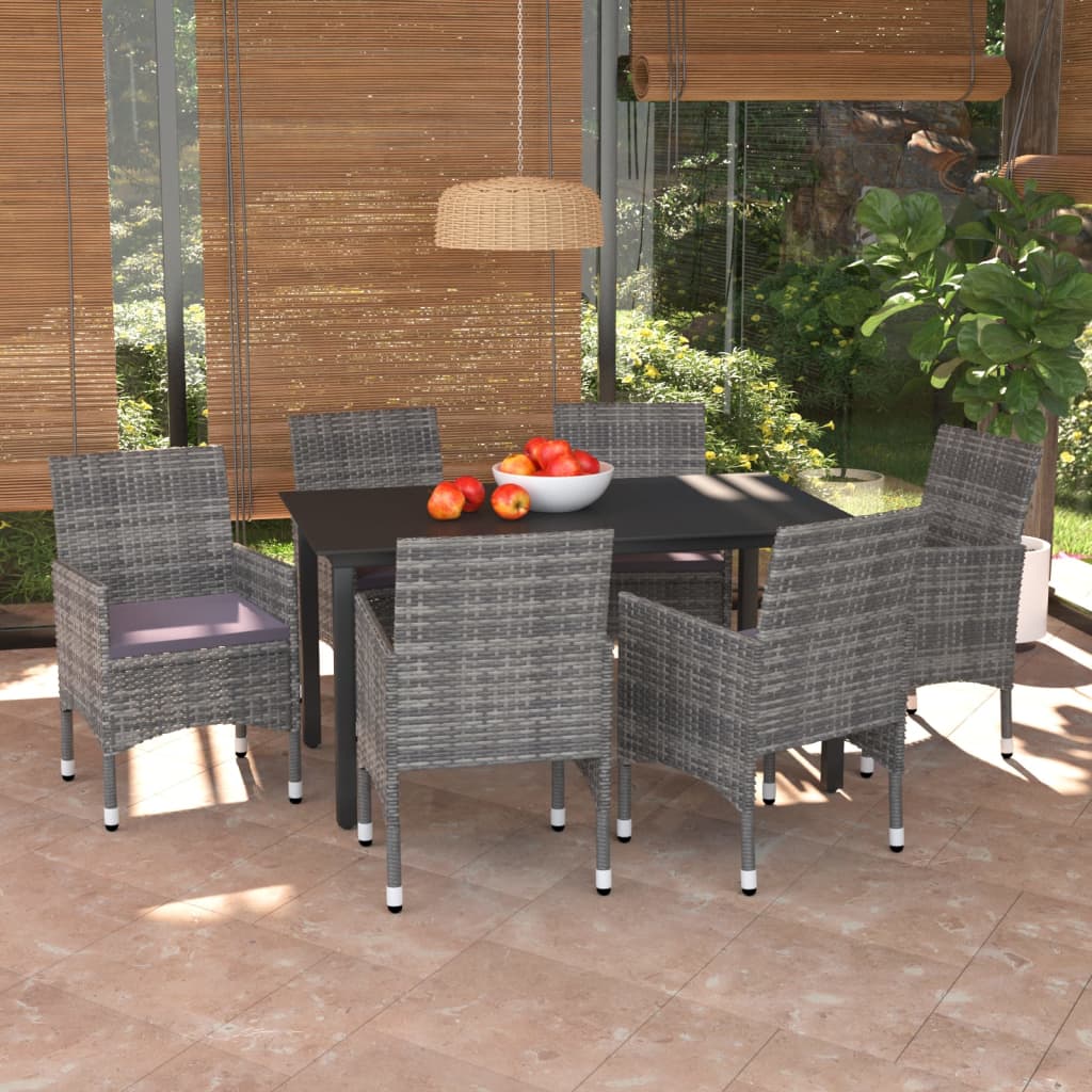 Set da Pranzo da Giardino 7 pz con Cuscini in Polyrattan Grigio 3094982