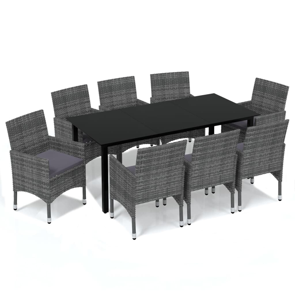 Set Pranzo da Giardino 9 pz con Cuscini in Polyrattan Grigio 3094984