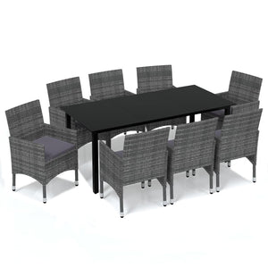 Set Pranzo da Giardino 9 pz con Cuscini in Polyrattan Grigio 3094984