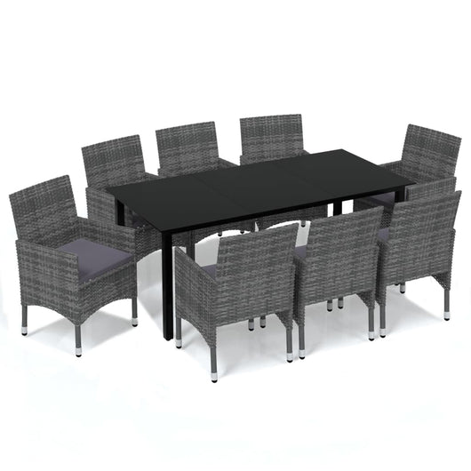 Set Pranzo da Giardino 9 pz con Cuscini in Polyrattan Grigio 3094984