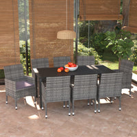 Set Pranzo da Giardino 9 pz con Cuscini in Polyrattan Grigio 3094984