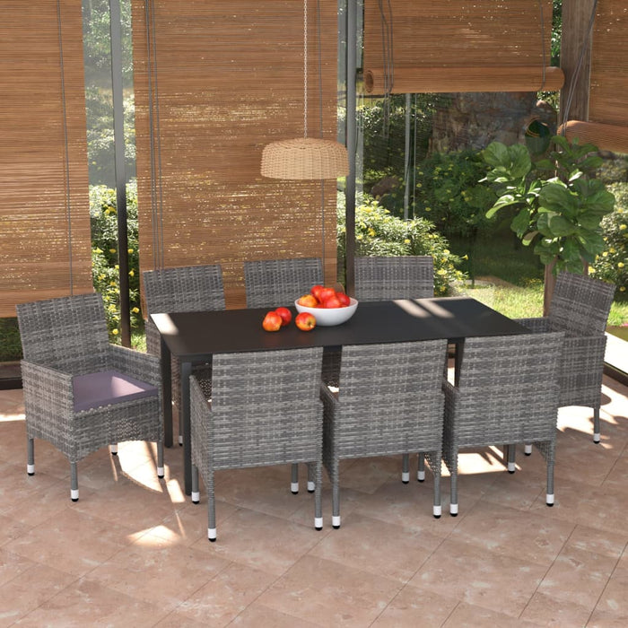 Set Pranzo da Giardino 9 pz con Cuscini in Polyrattan Grigio 3094984