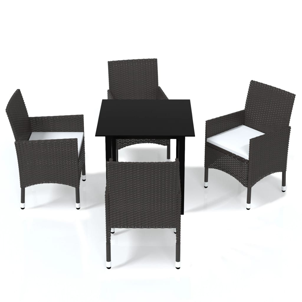 Set da Pranzo per Giardino 5 pz con Cuscini Polyrattan Marrone 3094992
