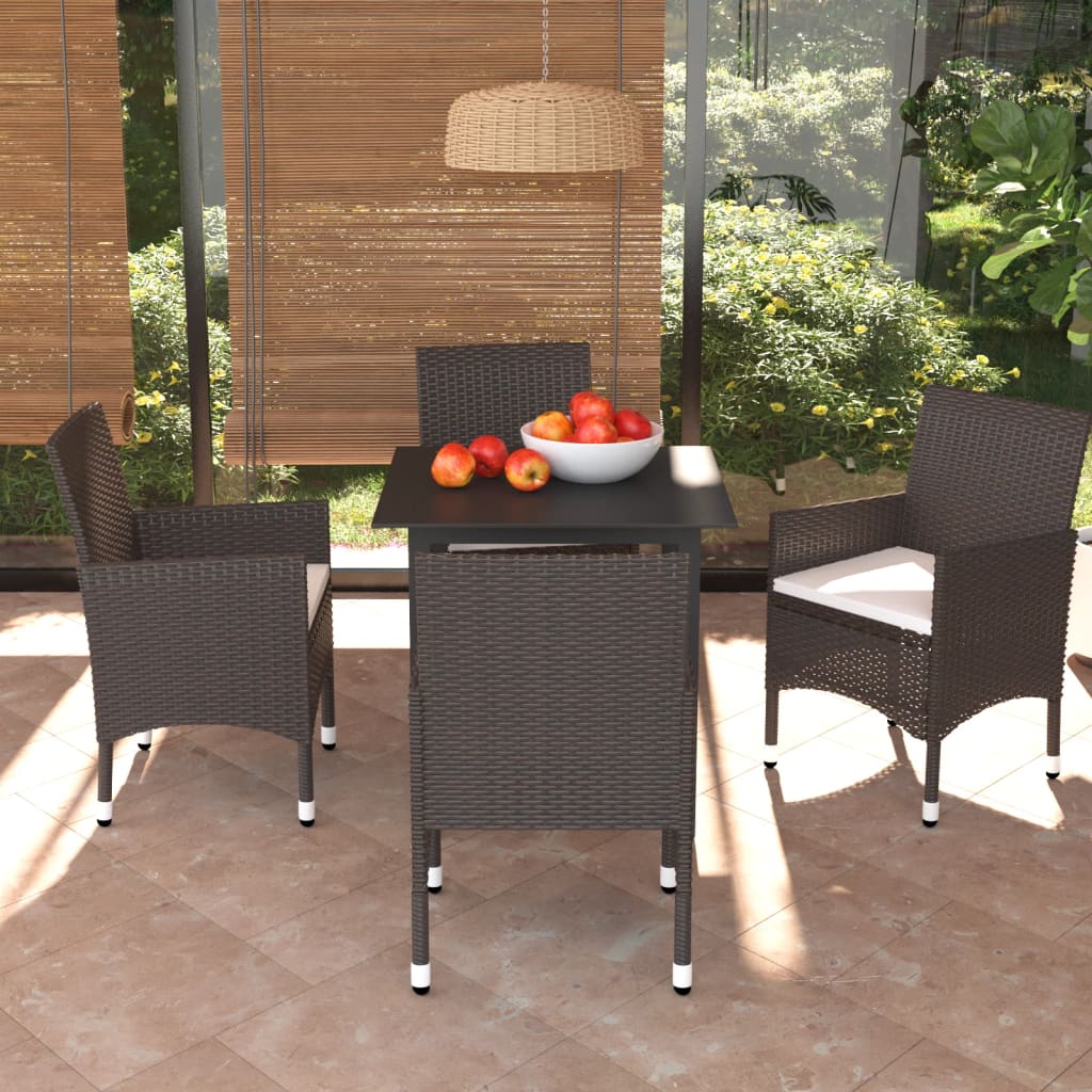 Set da Pranzo per Giardino 5 pz con Cuscini Polyrattan Marrone 3094992