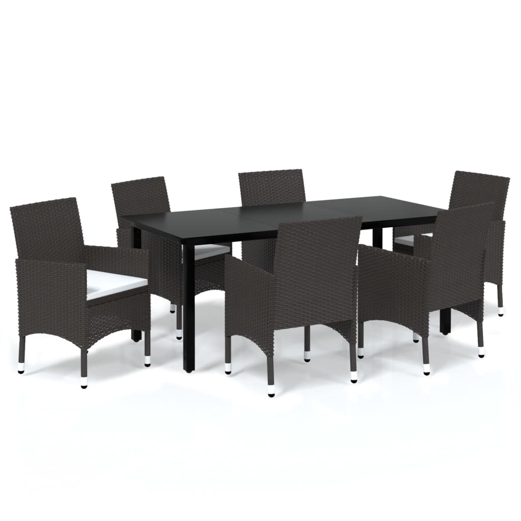 Set da Pranzo da Giardino 7 pz con Cuscini Polyrattan Marrone 3094995