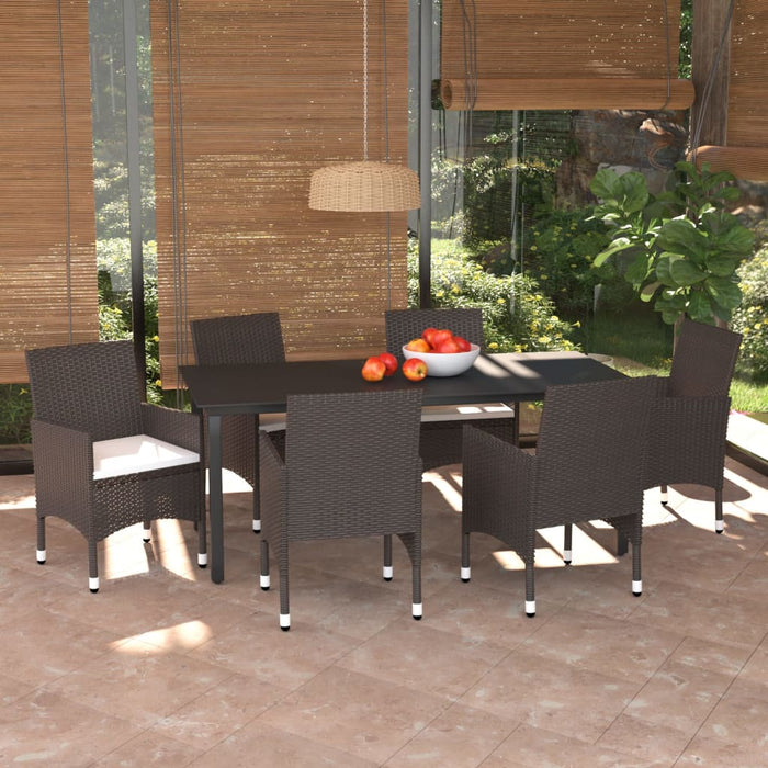 Set da Pranzo da Giardino 7 pz con Cuscini Polyrattan Marrone 3094995