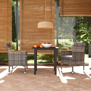 Set da Pranzo per Giardino 3 pz con Cuscini Polyrattan Grigio 3095003
