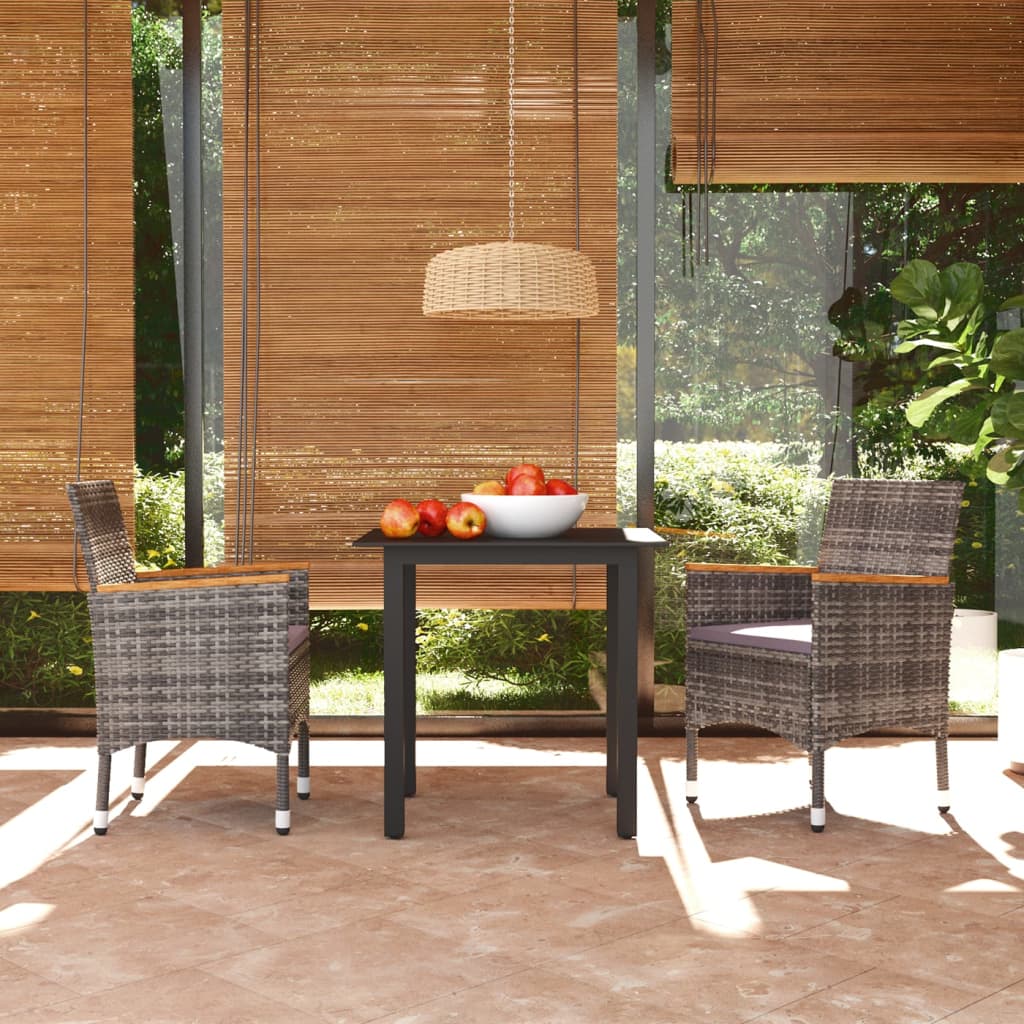 Set da Pranzo per Giardino 3 pz con Cuscini Polyrattan Grigio 3095003