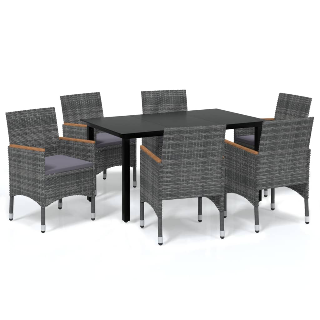 Set da Pranzo per Giardino 7 pz con Cuscini Polyrattan Grigio 3095006