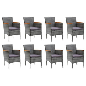 Set Pranzo da Giardino 9 pz con Cuscini in Polyrattan Grigio 3095008