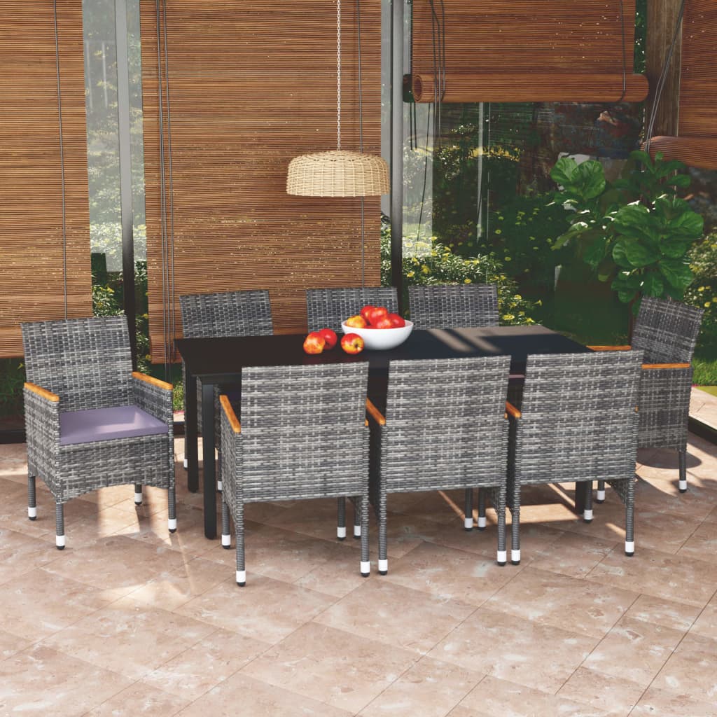 Set Pranzo da Giardino 9 pz con Cuscini in Polyrattan Grigio 3095008
