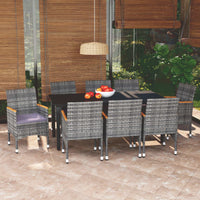 Set Pranzo da Giardino 9 pz con Cuscini in Polyrattan Grigio 3095008