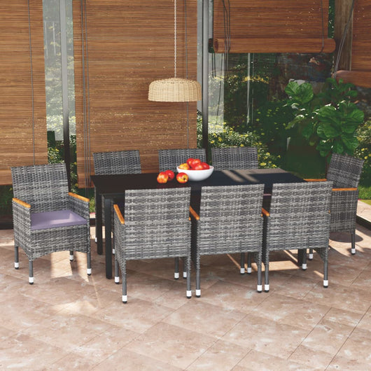 Set Pranzo da Giardino 9 pz con Cuscini in Polyrattan Grigio 3095008