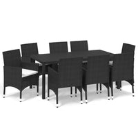Set Pranzo da Giardino 9 pz con Cuscini in Polyrattan Nero 3095014