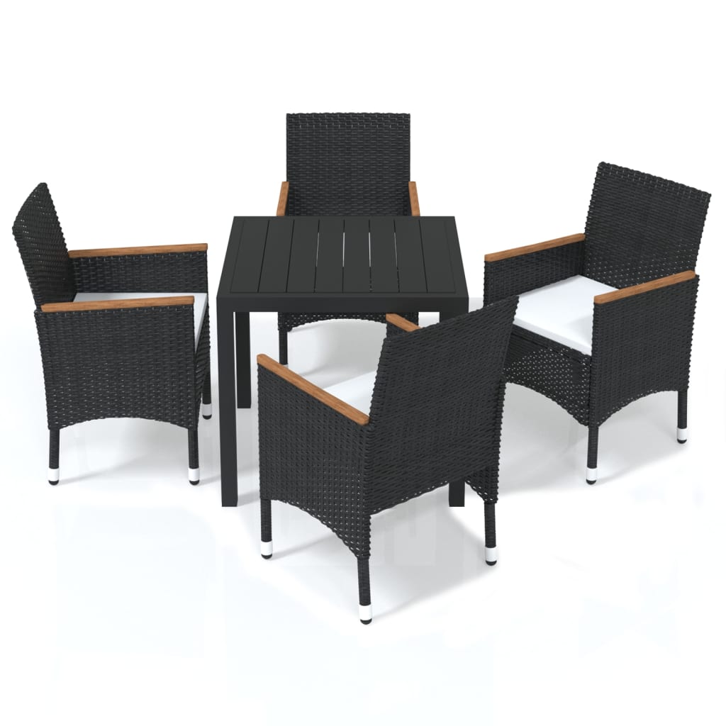 Set da Pranzo per Giardino 5 pz con Cuscini Polyrattan Nero 3095016
