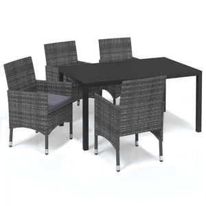 Set da Pranzo per Giardino 5 pz con Cuscini Polyrattan Grigio 3095023