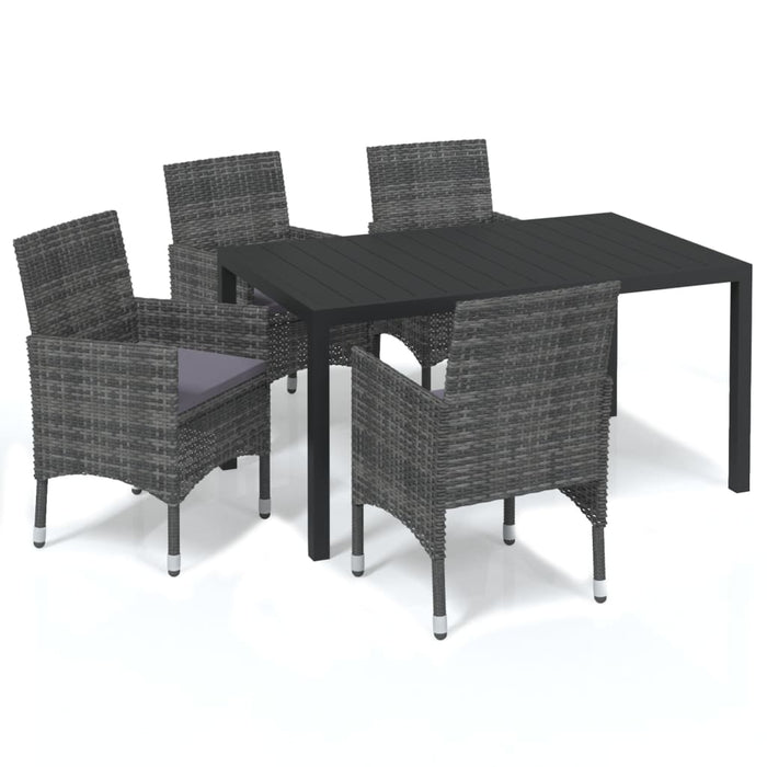 Set da Pranzo per Giardino 5 pz con Cuscini Polyrattan Grigio 3095023