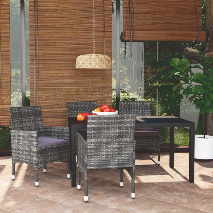 Set da Pranzo per Giardino 5 pz con Cuscini Polyrattan Grigio 3095023
