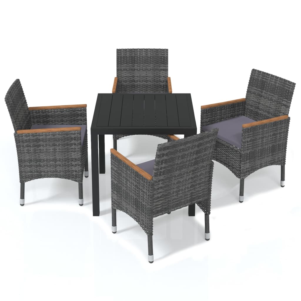 Set da Pranzo per Giardino 5 pz con Cuscini Polyrattan Grigio 3095028