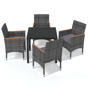 Set da Pranzo per Giardino 5 pz con Cuscini Polyrattan Grigio 3095028