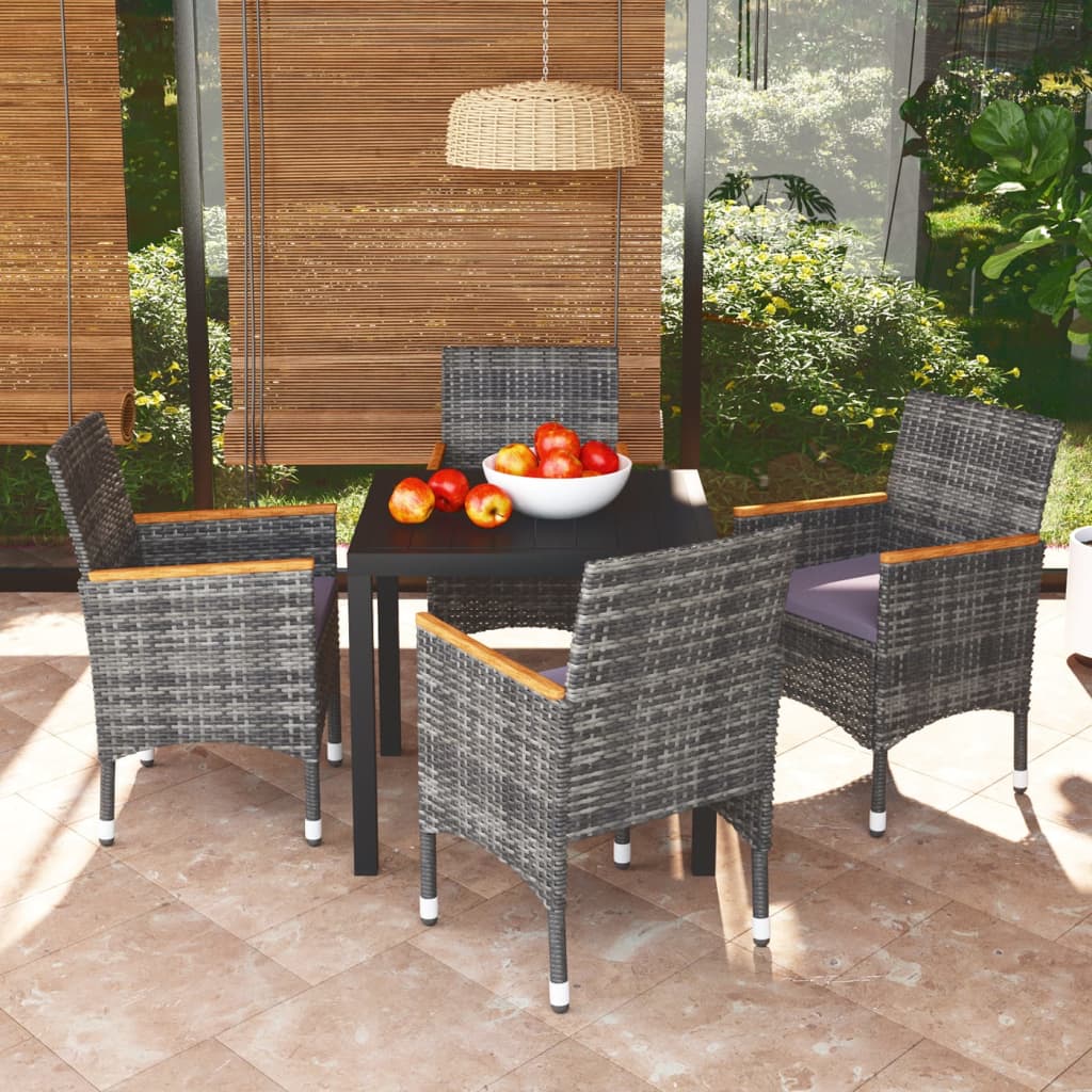 Set da Pranzo per Giardino 5 pz con Cuscini Polyrattan Grigio 3095028