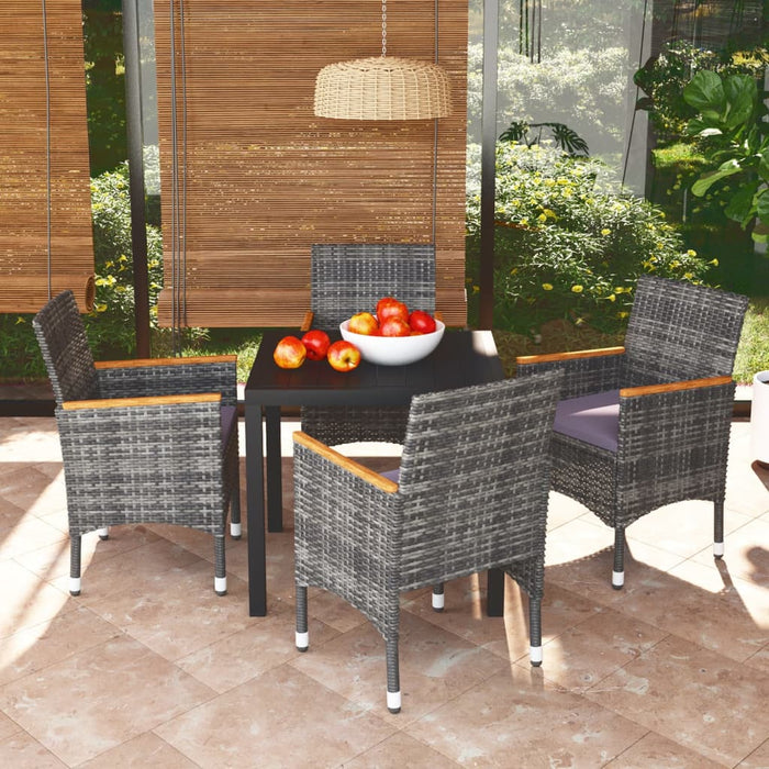 Set da Pranzo per Giardino 5 pz con Cuscini Polyrattan Grigio 3095028