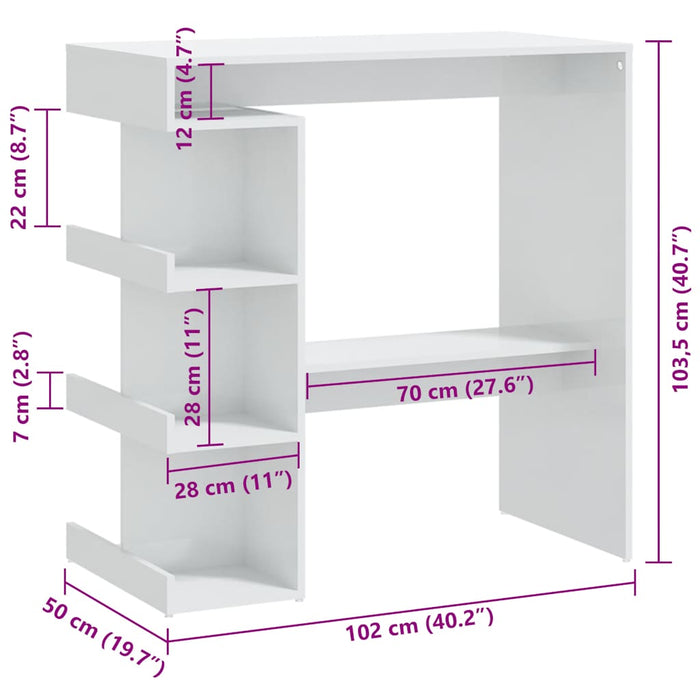 Tavolo da Bar con Ripiani Bianco Lucido 100x50x101,5 cm cod mxl 13263