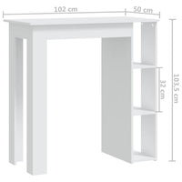 Tavolino da Bar con Ripiani-Tavolino da soggiorno-Tavolo Bianco 102x50x103,5cm in Truciolato
